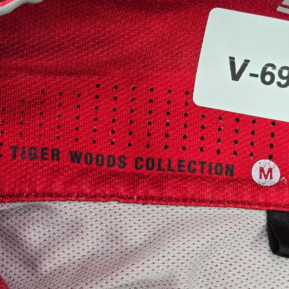 Nike Tiger Woods Men Polo M Red‎ Golf Collection Short Sleeve Polyester Y2K